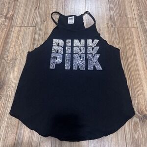 Victoria's Secret PINK High Neck Silver Sequin Bling Flowy Tank Top Size XS